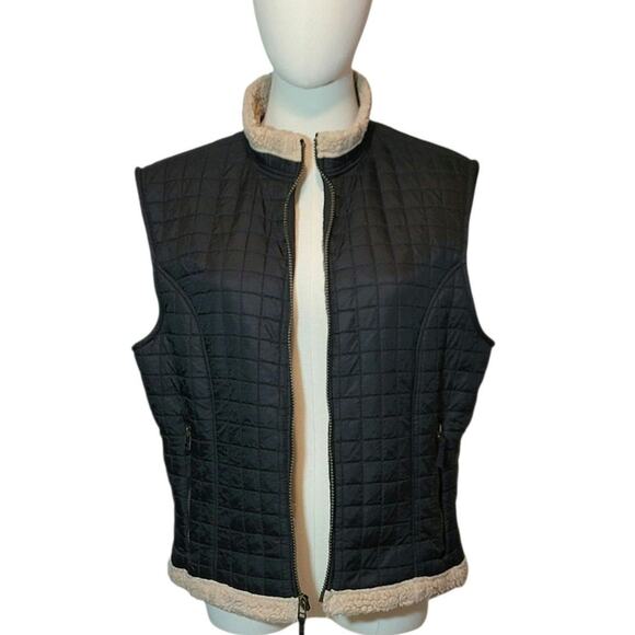 Tsunami Black Quilted Sherpa Vest Zip Front Casual Cozy Outdoor Fall Layering L - Picture 10 of 13